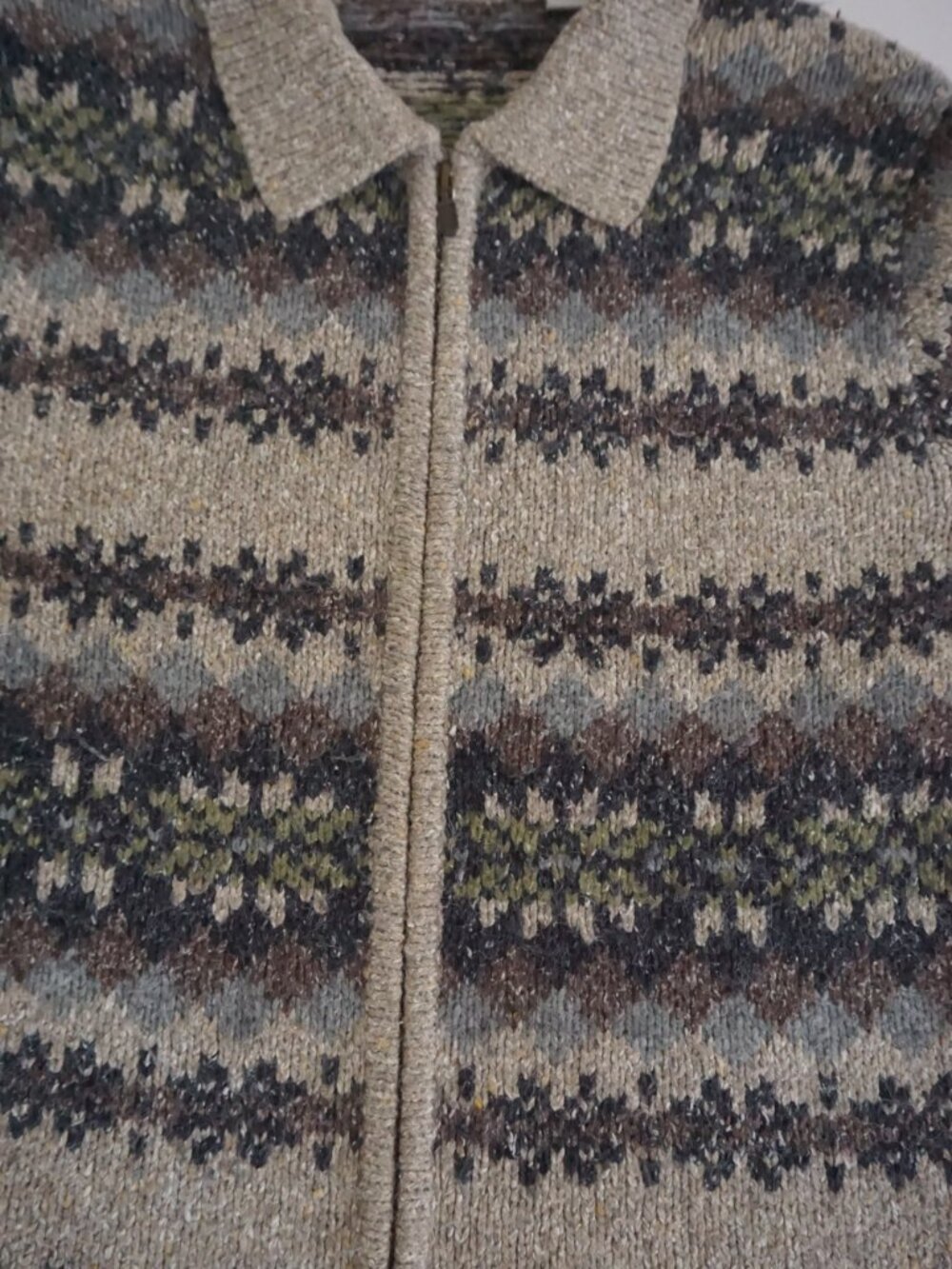 Vintage Croft & Barrow Beige Fair Isle Nordic Zip 100% Wool Knit Cardigan M - Picture 6 of 9